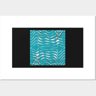 dynamic gray waves on turquoise shapelines Posters and Art